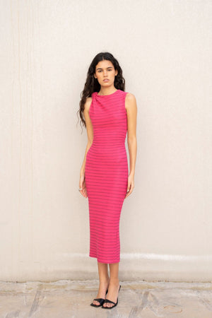 Vestido Midi Rosa Texturizado