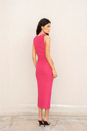 Vestido Midi Rosa Texturizado