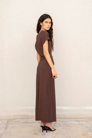 Vestido Midi Drapeado Castanho