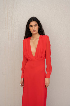 Vestido Cerimónia Midi Chiffon Vermelho