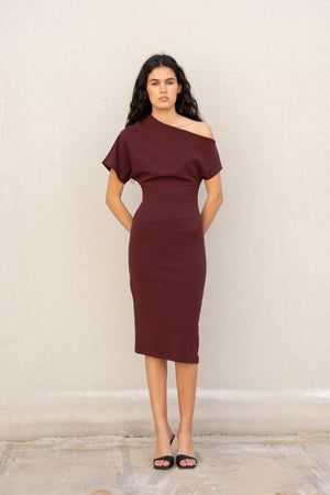 Vestido de Festa Midi Bordeaux