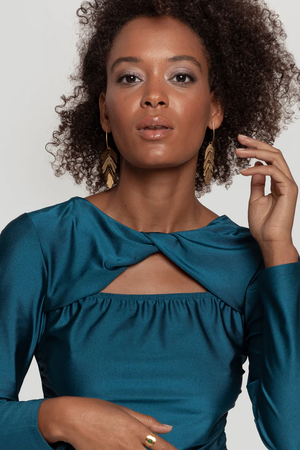 Vestido Cerimónia Acetinado Azul Petróleo