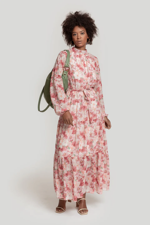 Vestido Longo Estampado Floral Rosa