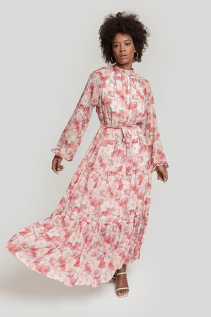 Vestido Longo Estampado Floral Rosa