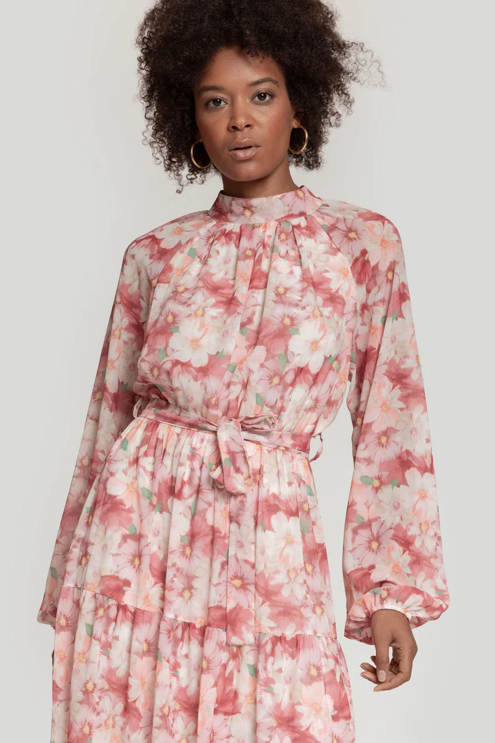 Vestido Longo Estampado Floral Rosa