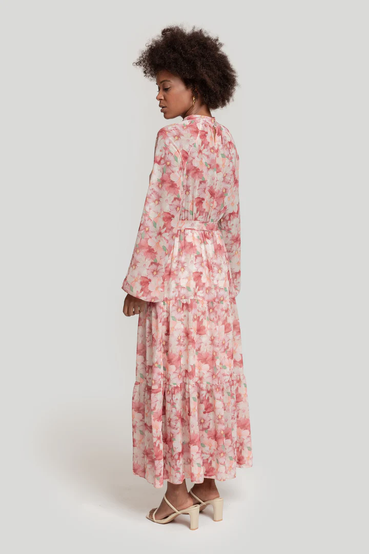 Vestido Longo Estampado Floral Rosa