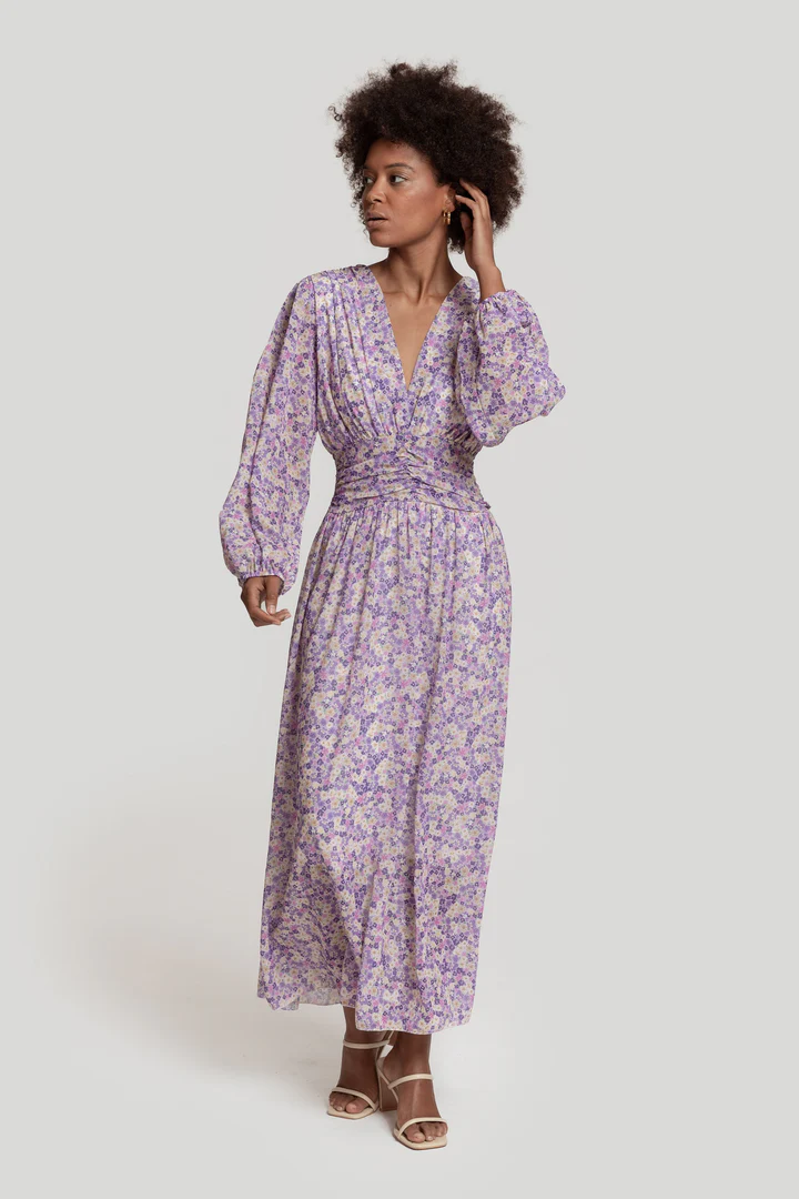Vestido Floral Lilás Longo