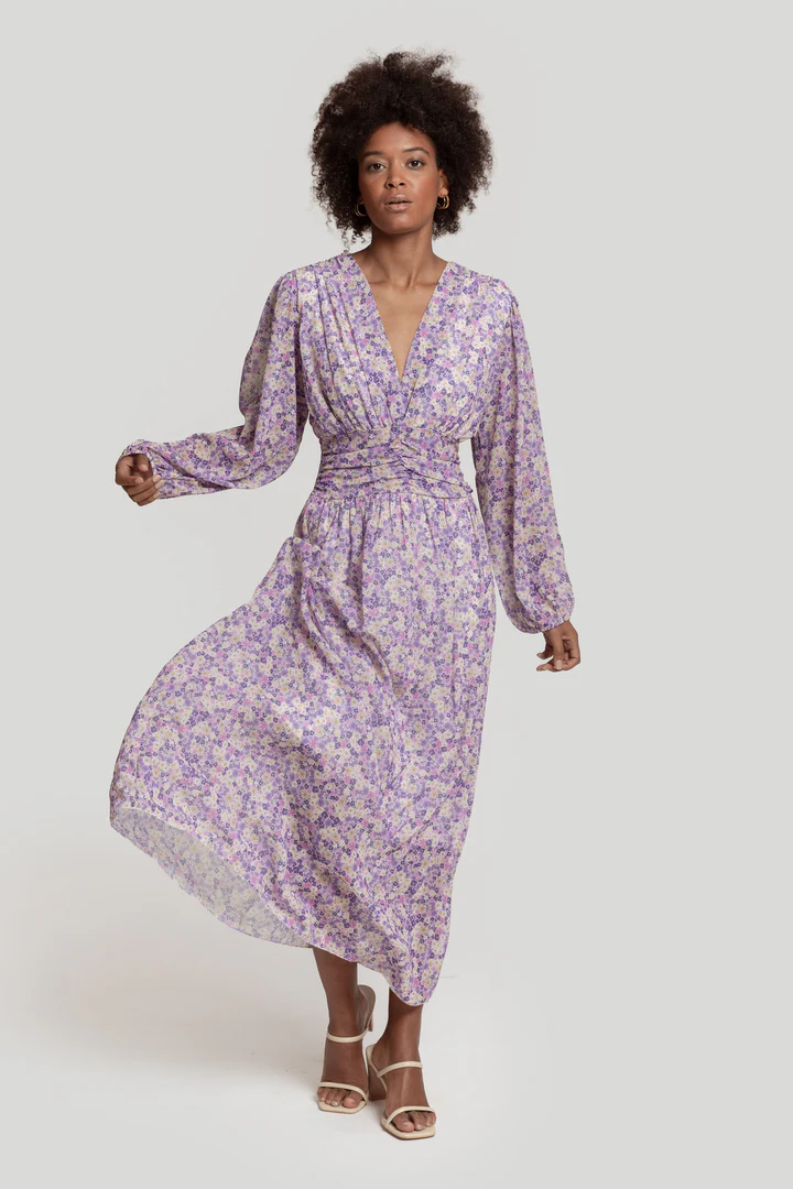 Vestido Floral Lilás Longo