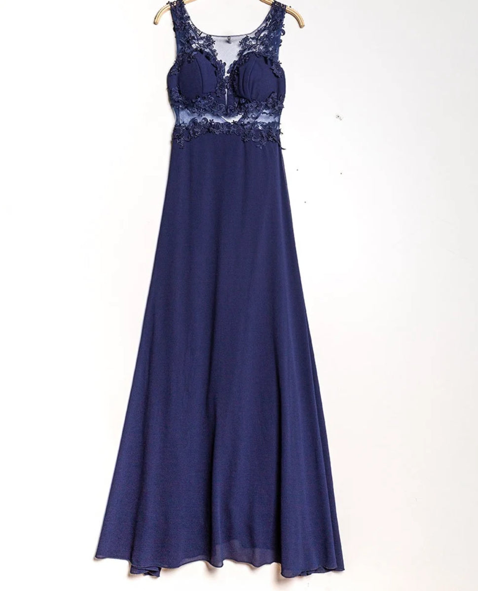Vestido de Cerimónia Bordado Azul Marinho