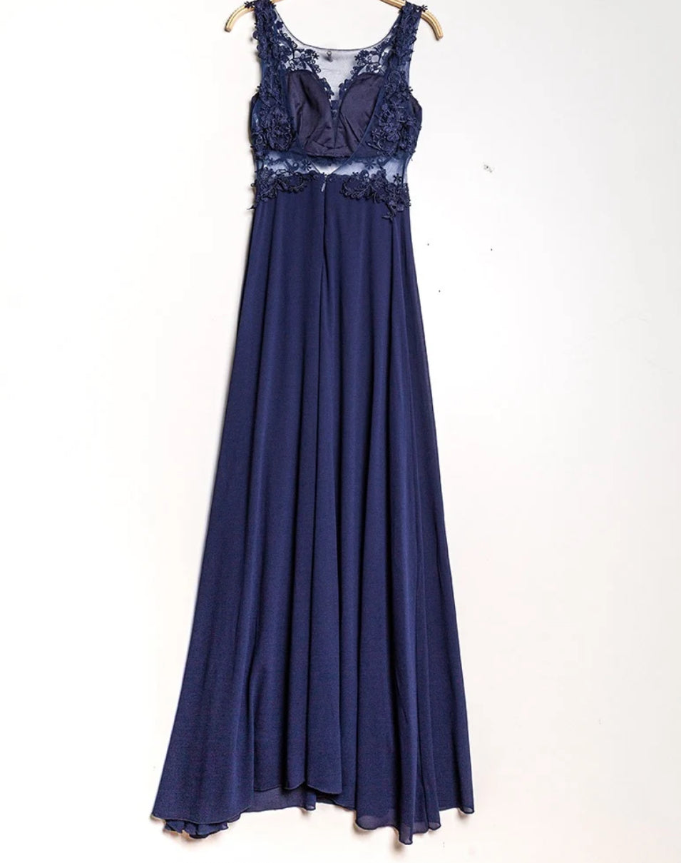 Vestido de Cerimónia Bordado Azul Marinho