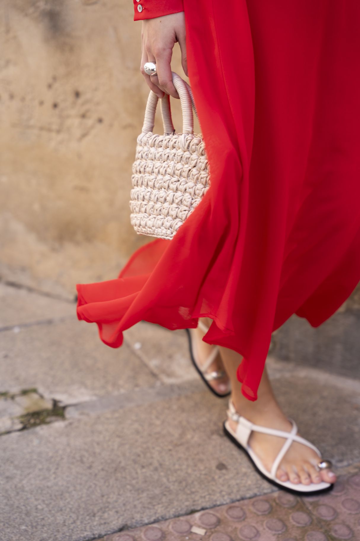 Vestido Cerimónia Midi Chiffon Vermelho