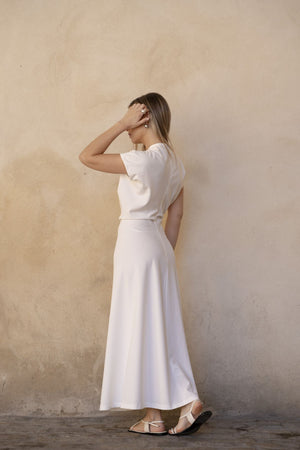 Vestido Cerimónia Midi Franzido Branco