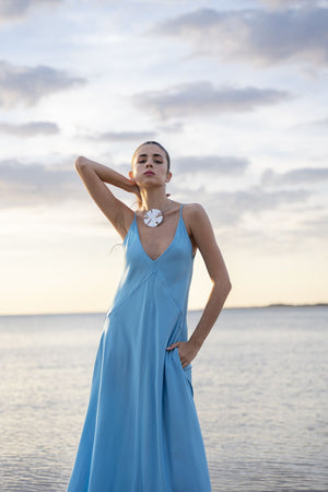 Vestido Midi Alças Azul Céu