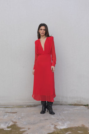 Vestido Cerimónia Midi Chiffon Vermelho