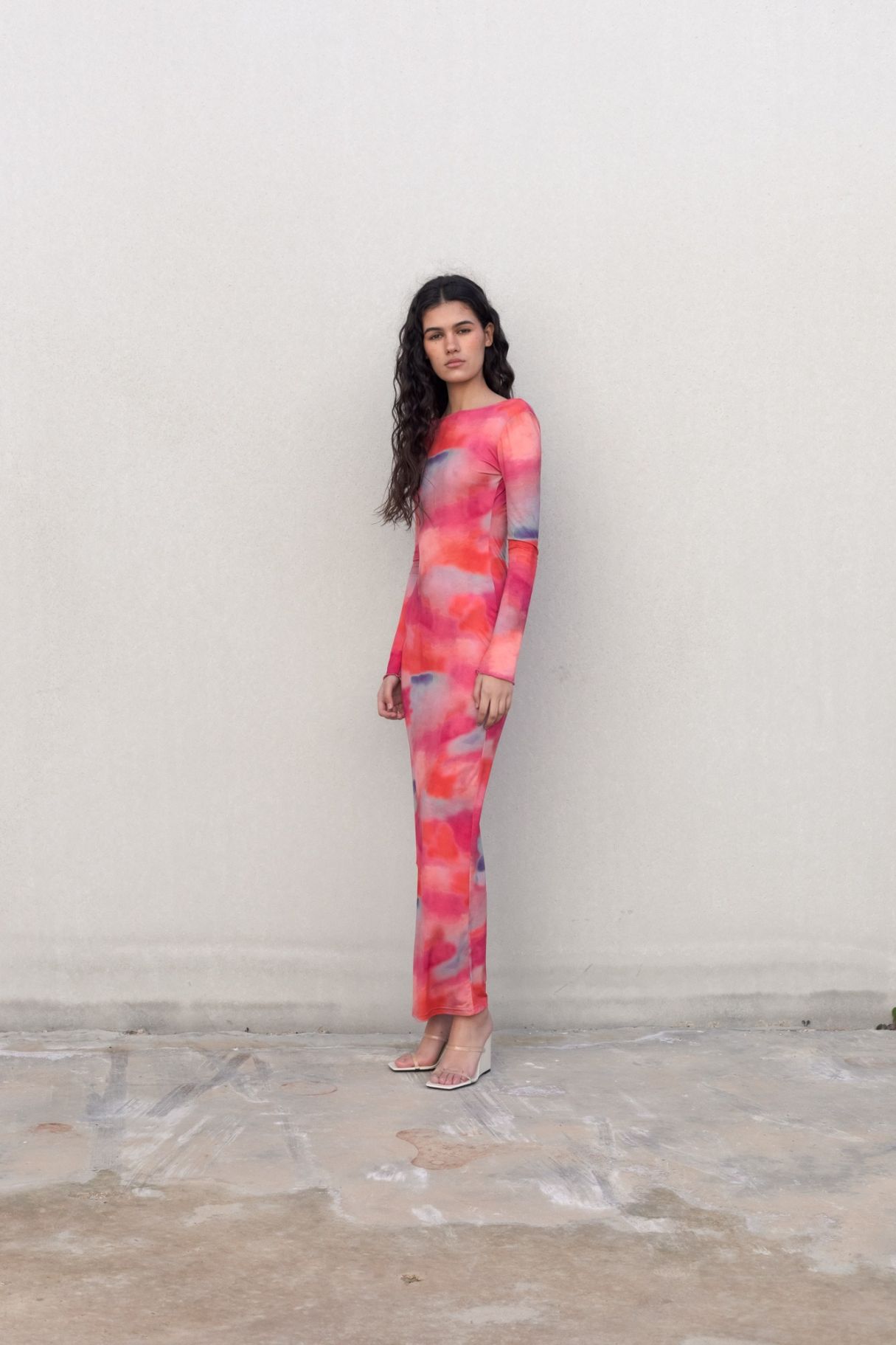 Vestido Comprido Estampado Rosa