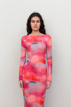 Vestido Comprido Estampado Rosa