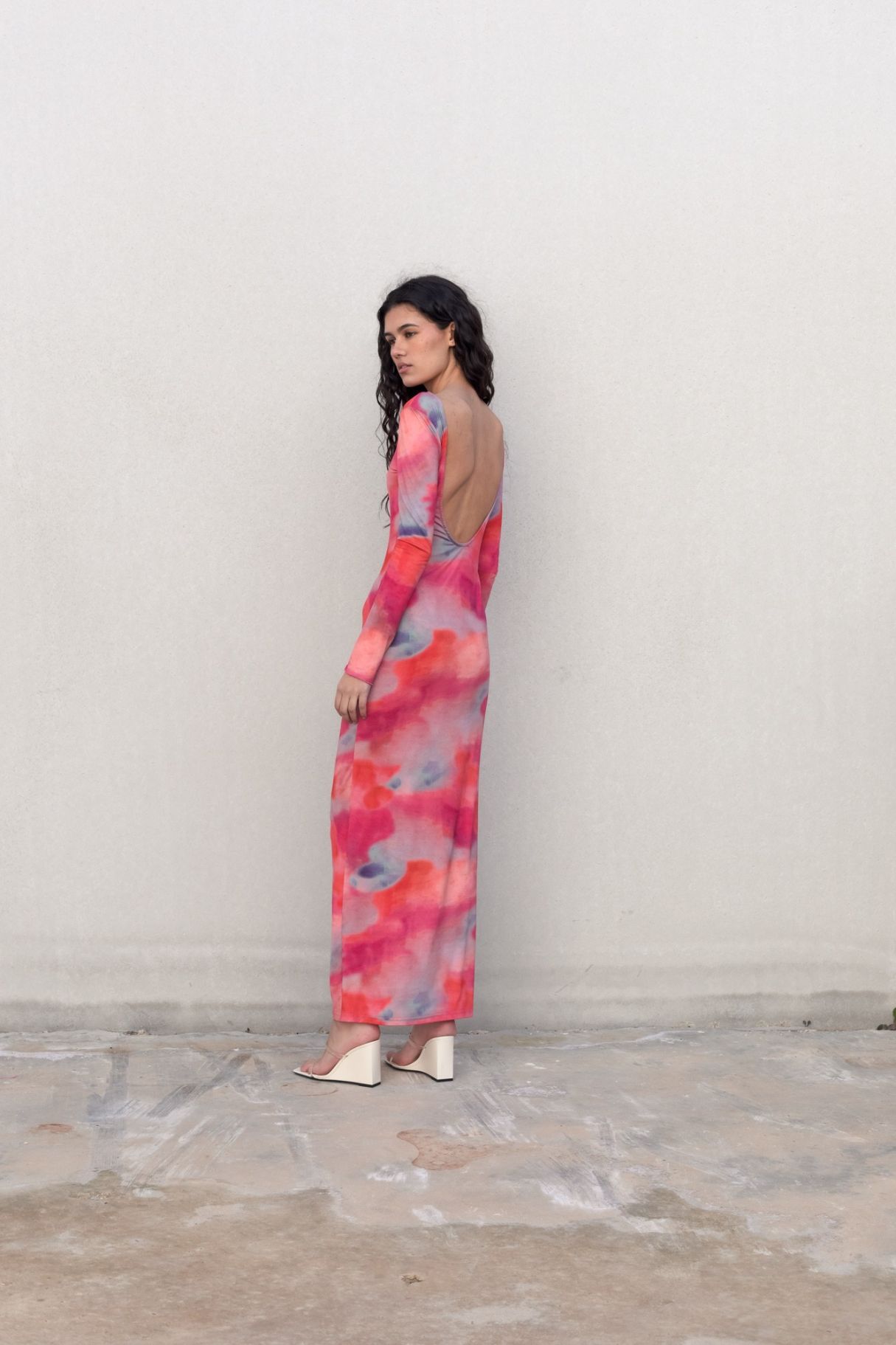 Vestido Comprido Estampado Rosa