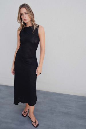 Vestido Midi Malha Aberta Preto