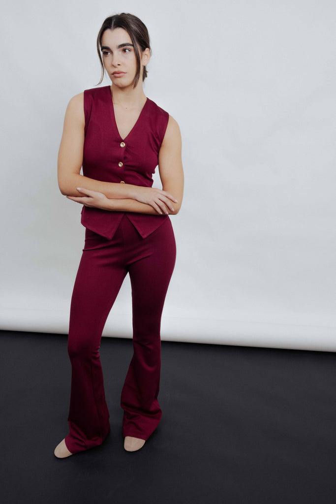 Calças Malha Conjunto Bordeaux