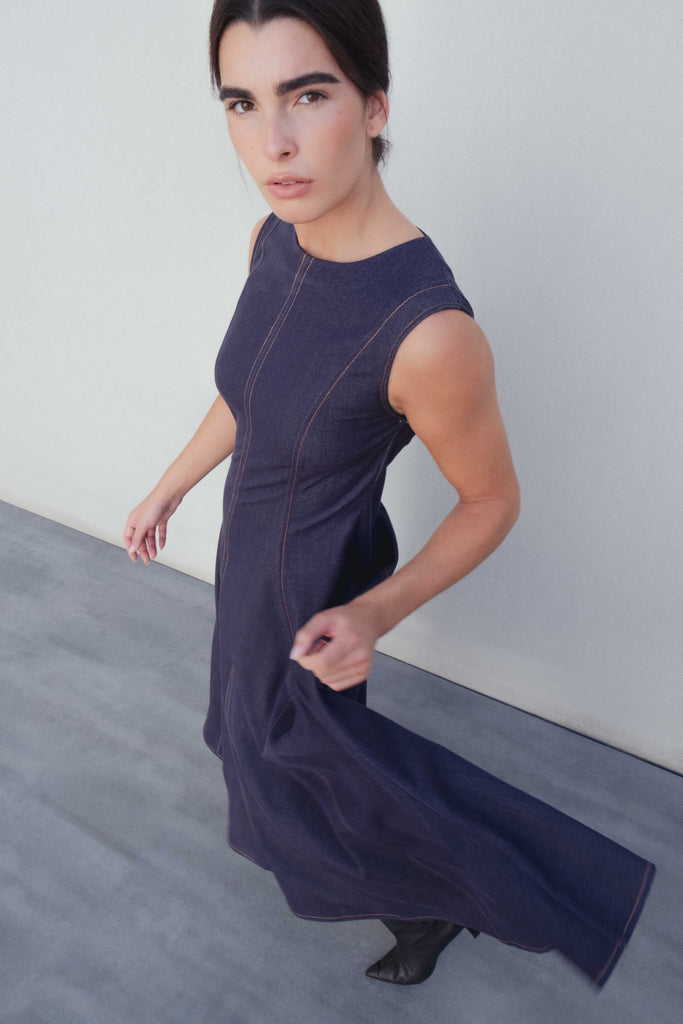 Vestido Midi Efeito Denim