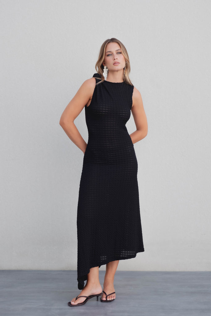 Vestido Midi Malha Aberta Preto