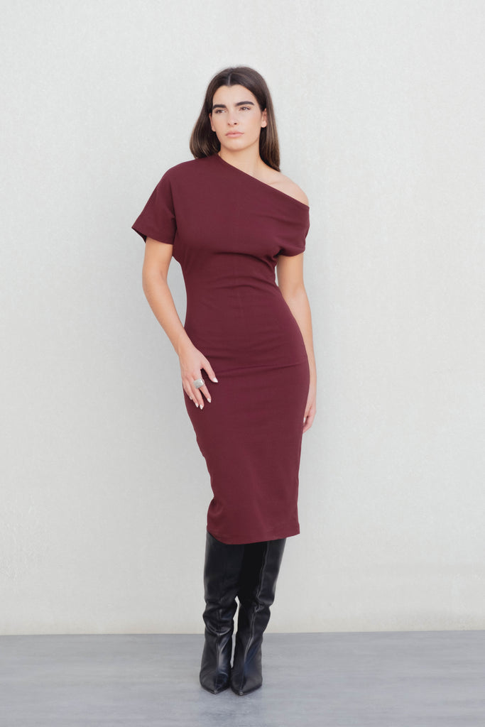 Vestido de Festa Midi Bordeaux