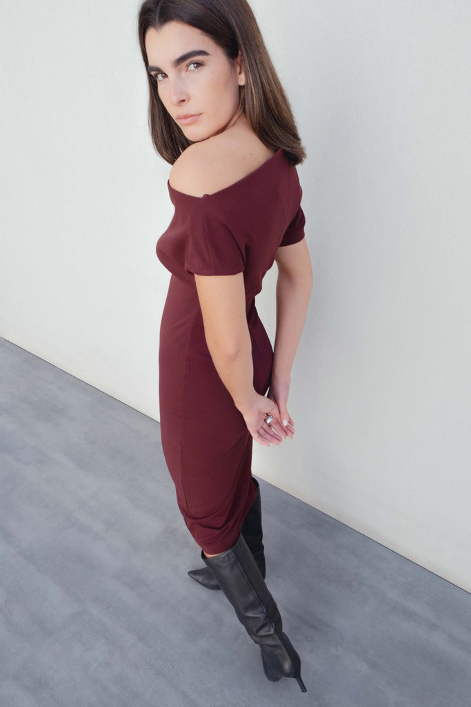 Vestido de Festa Midi Bordeaux