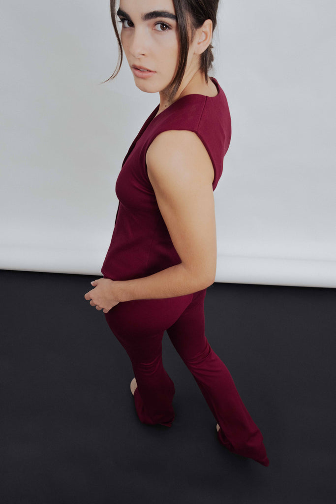 Calças Malha Conjunto Bordeaux