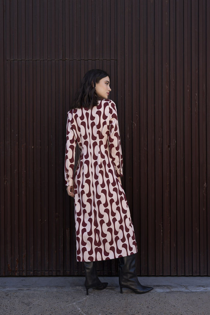 Vestido Camiseiro Estampado Bordeaux