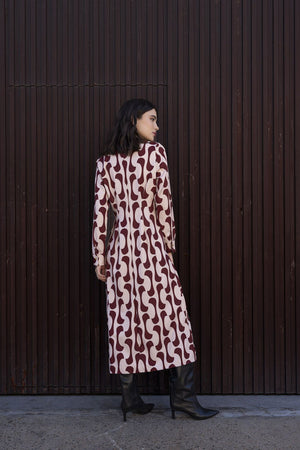 Vestido Camiseiro Estampado Bordeaux