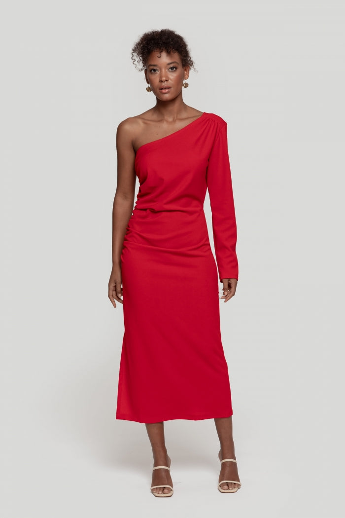 Vestido Midi Assimétrico Vermelho