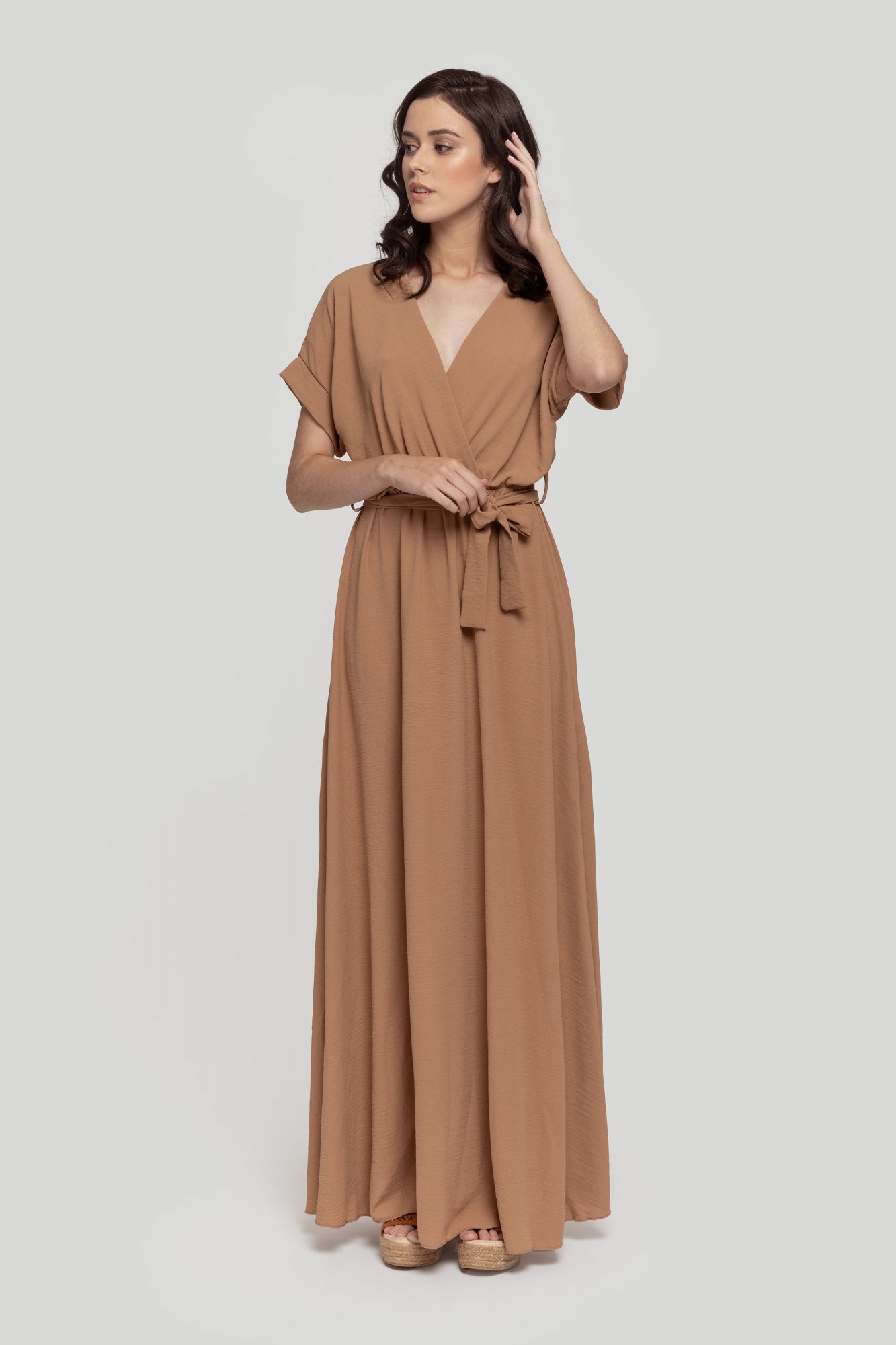 Vestido Comprido Cinto Camel