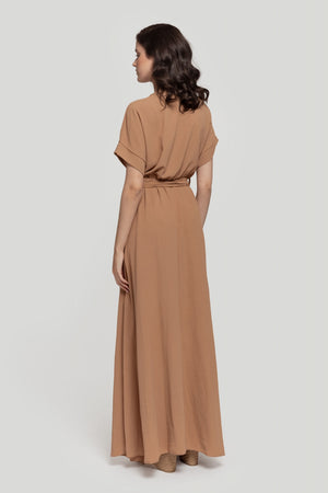 Vestido Comprido Cinto Camel