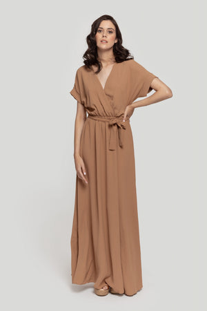 Vestido Comprido Cinto Camel