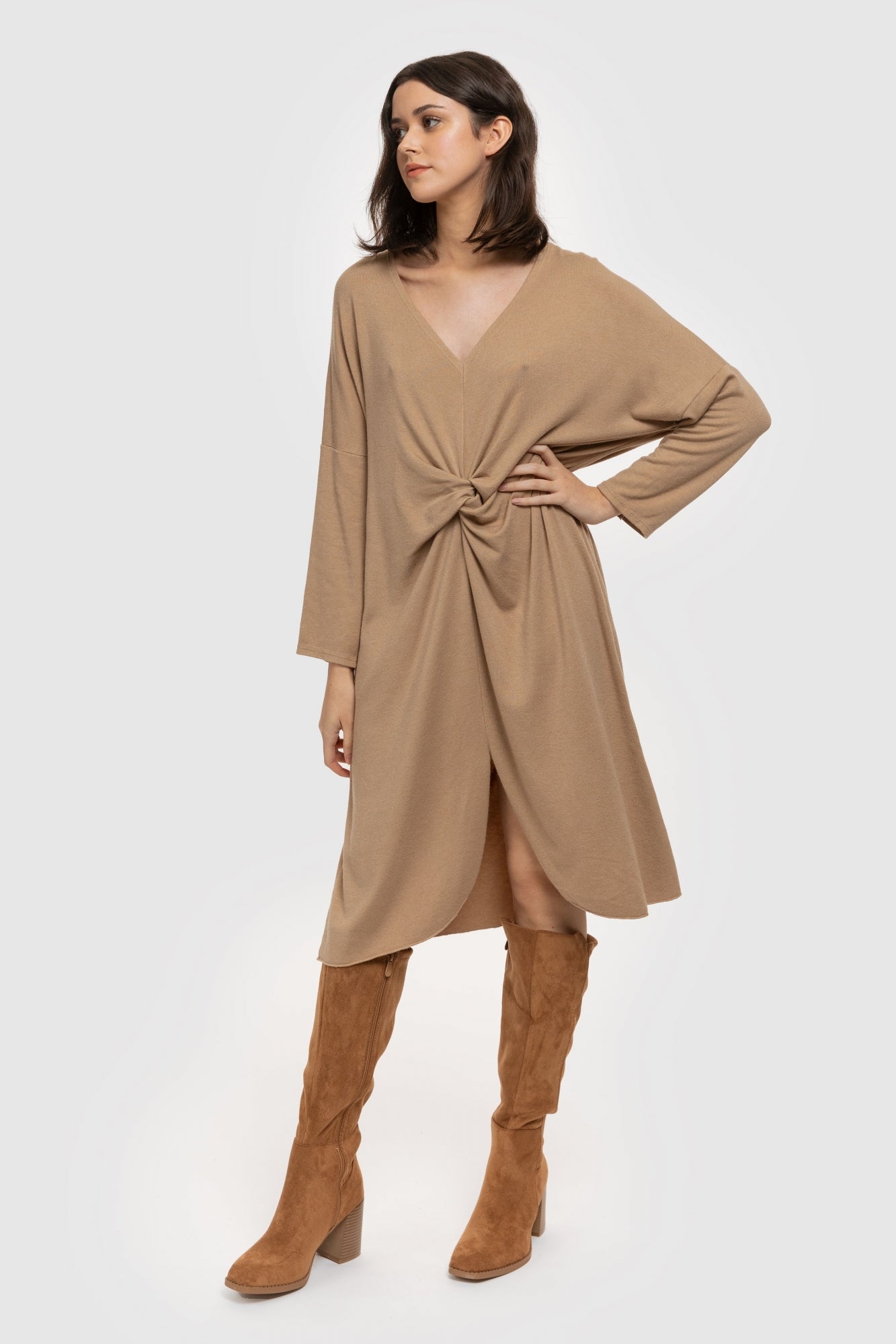 Vestido Malha Oversize Camel