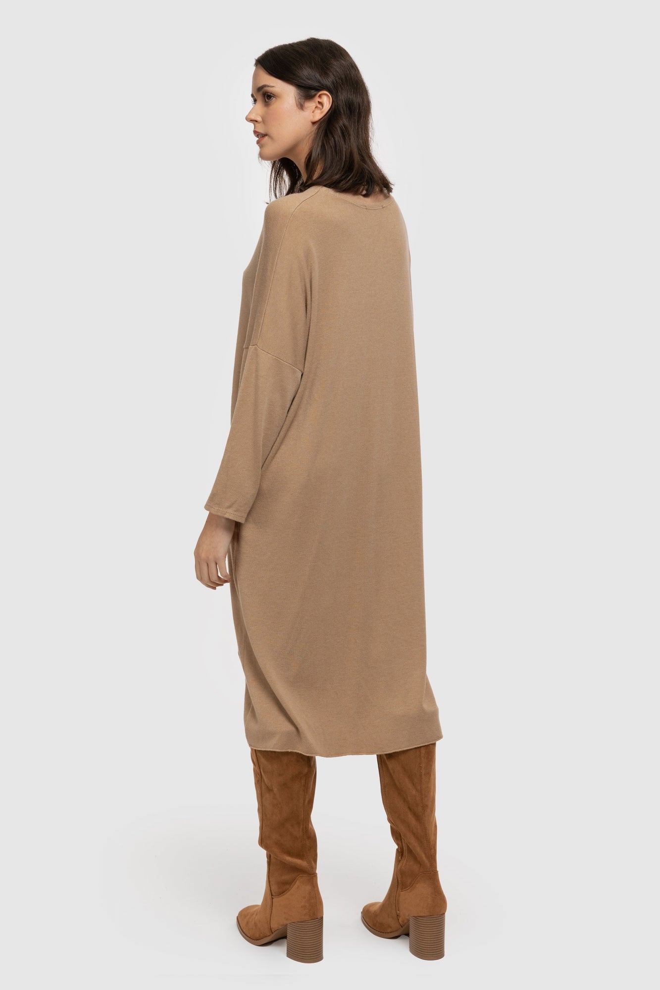 Vestido Malha Oversize Camel