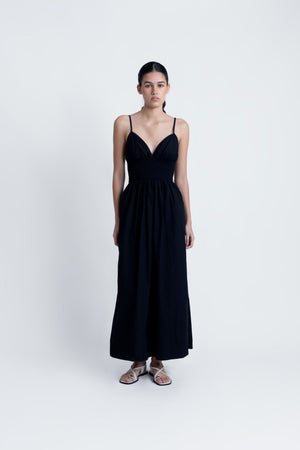 Vestido Midi Algodão Bordado Preto