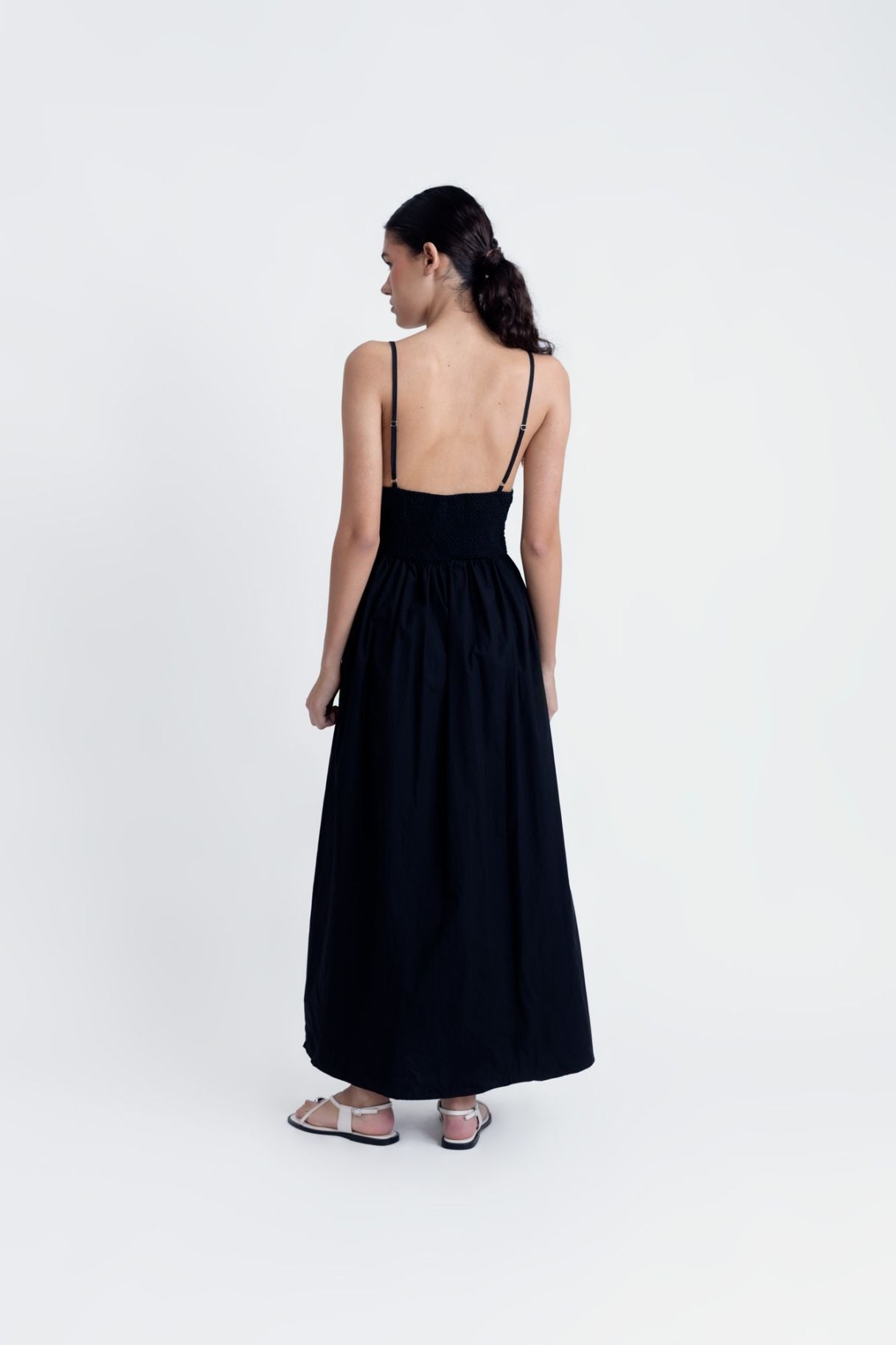 Vestido Midi Algodão Bordado Preto
