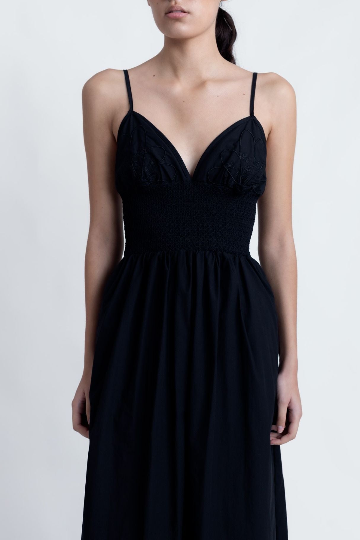 Vestido Midi Algodão Bordado Preto