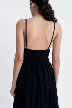 Vestido Midi Algodão Bordado Preto
