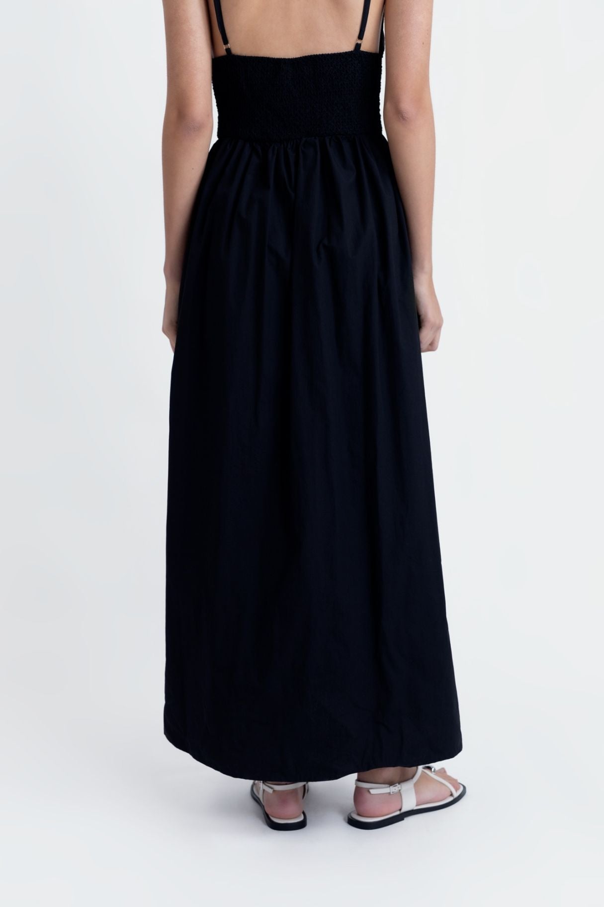Vestido Midi Algodão Bordado Preto