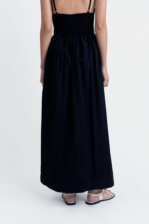 Vestido Midi Algodão Bordado Preto