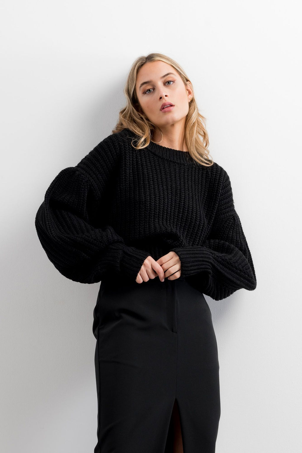 Camisola Malha Oversize Mangas Balão