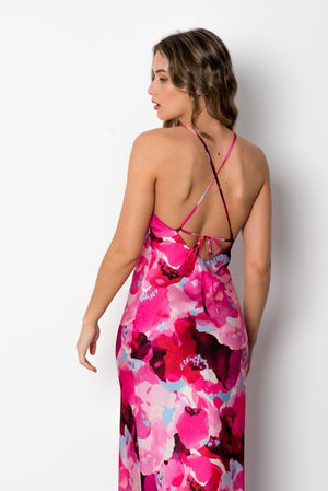 Vestido Cerimónia Estampado Rosa