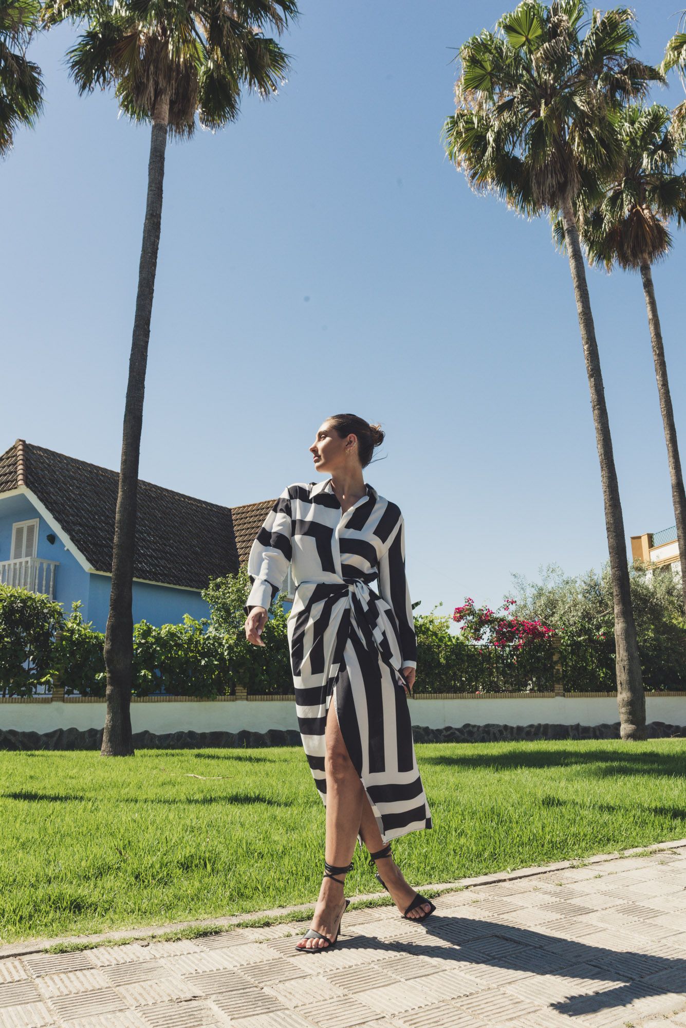 Vestido Midi Estampado Preto e Branco