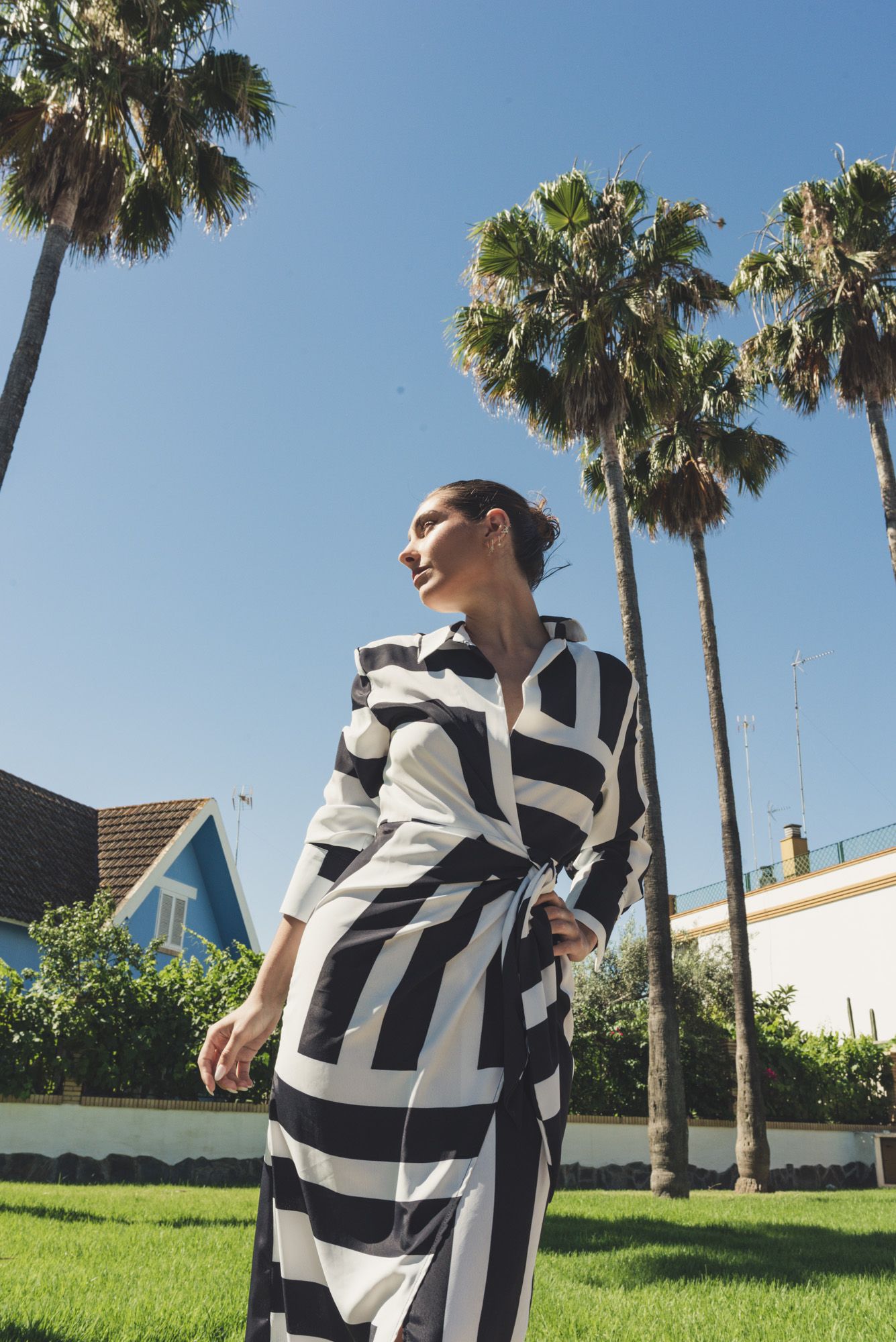 Vestido Midi Estampado Preto e Branco