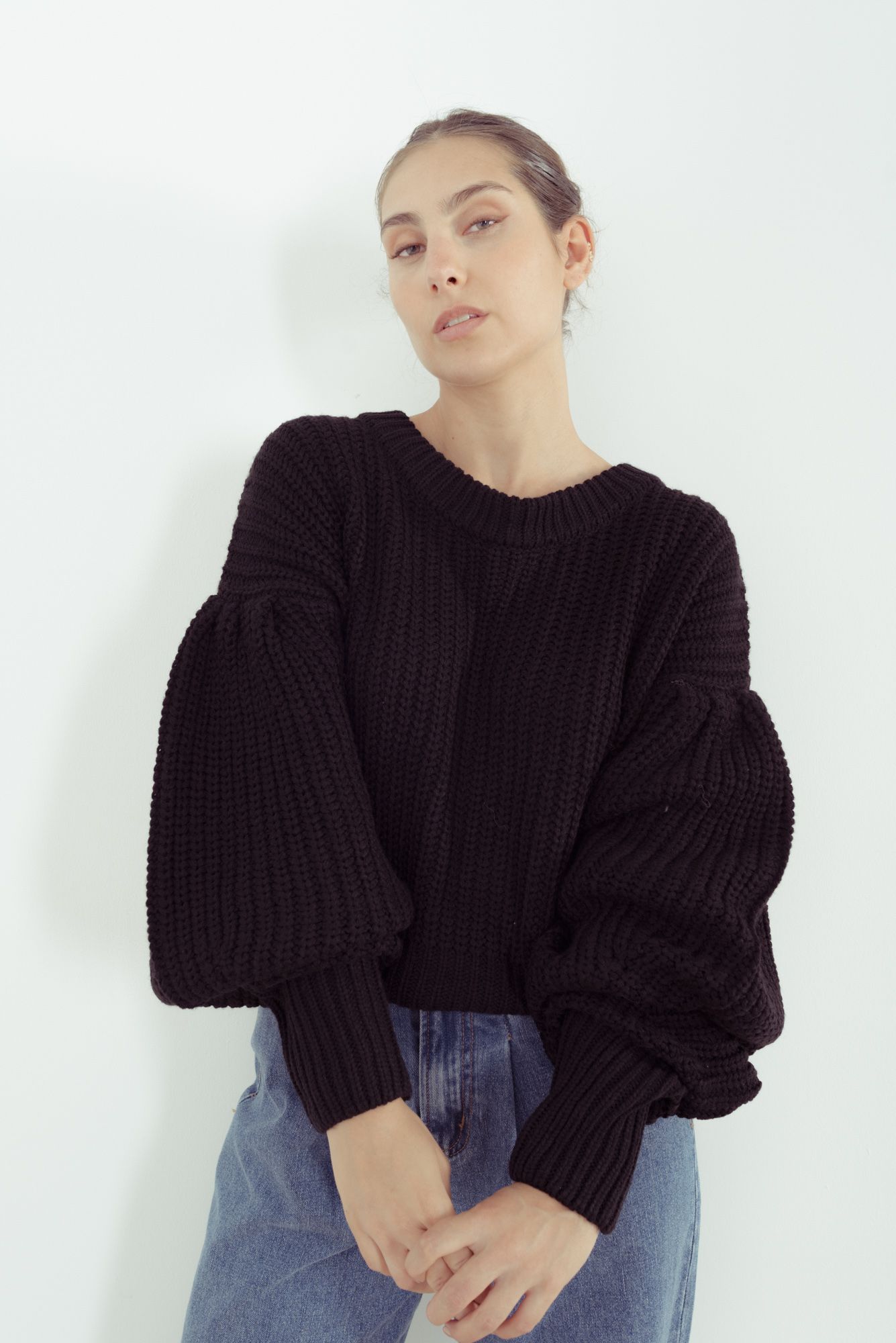 Camisola Malha Oversize Mangas Balão