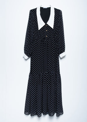 Vestido Longo Polka Dot Gola - Queen V