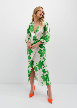 Vestido Cerimónia Estampado Floral Verde