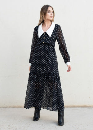 Vestido Longo Polka Dot Gola - Queen V